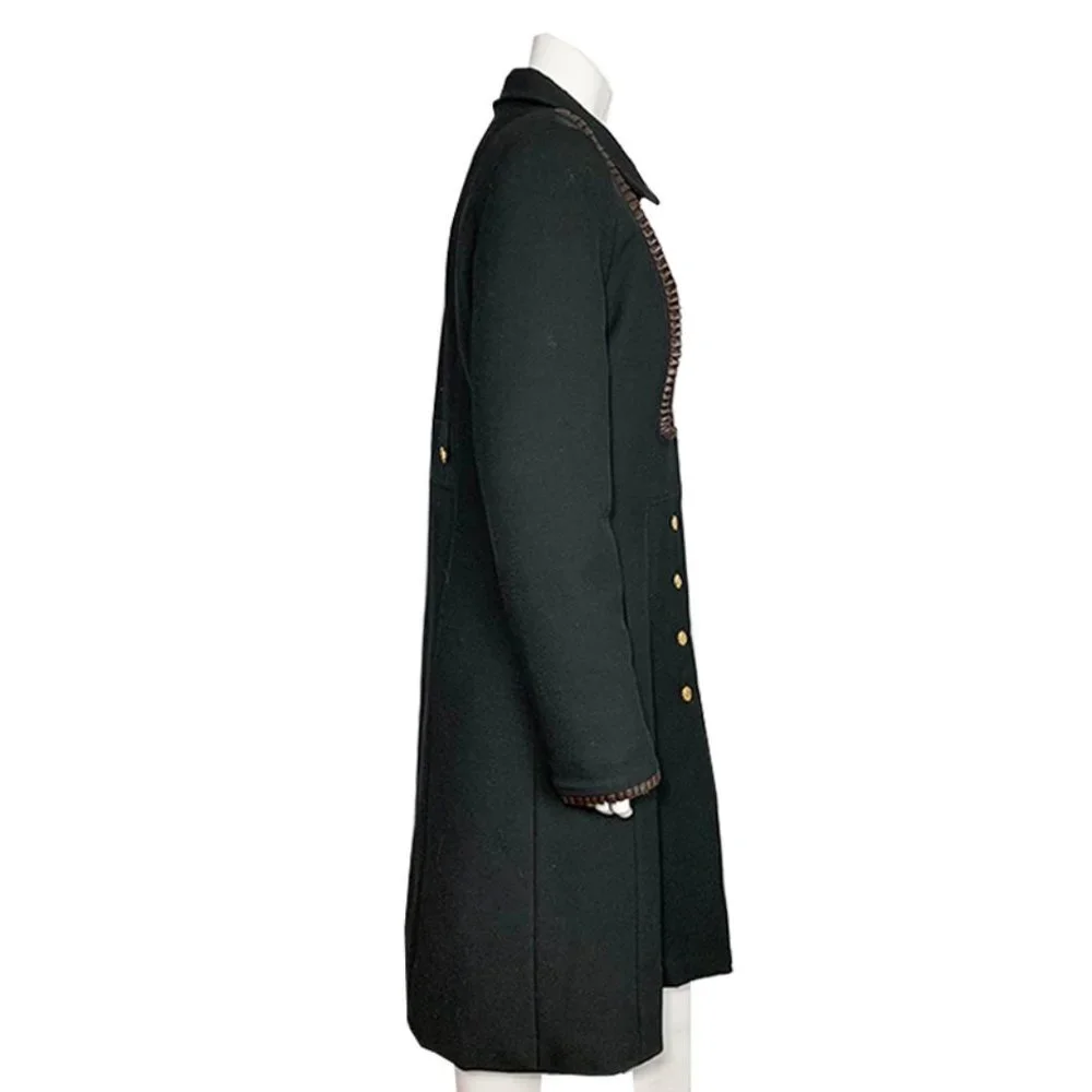 ERIN SNOW Leather ruffle trim long wool coat - Picture 2 of 7